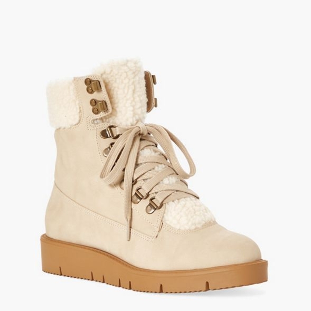 JustFab Cream Ankle Boots with Shearling Detail